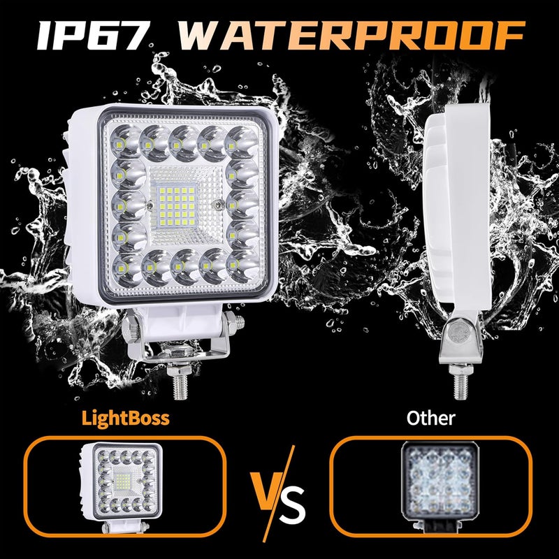 SAN YOUNG أضواء بود LED البحرية، كشافات LED للقوارب والشاحنات والمقطورات، 120 واط 10000 لومن 4 بوصة مجموعة شعاع أضواء رصيف اليخوت، جرار، ATV، UTV، بار عمل مضاءة، مقاومة للماء، عبوة 2، هيكل أبيض - Image 5